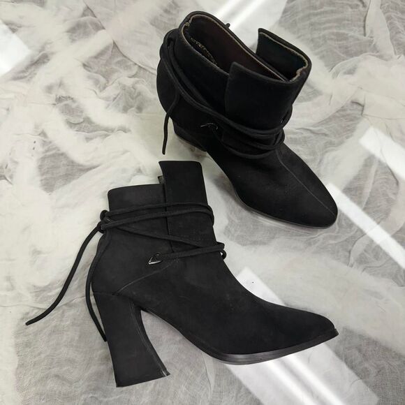 Black Suede Ankle Boot Heels - Picture 3 of 4